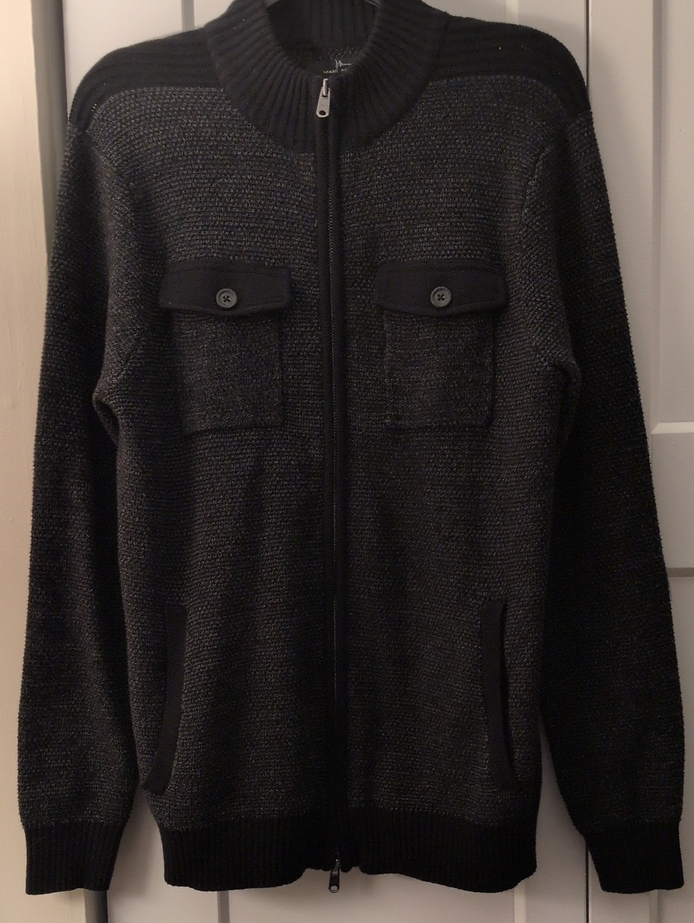 Marc Anthony Men's Black Zip-Up Knit Sweater with Chest Pockets